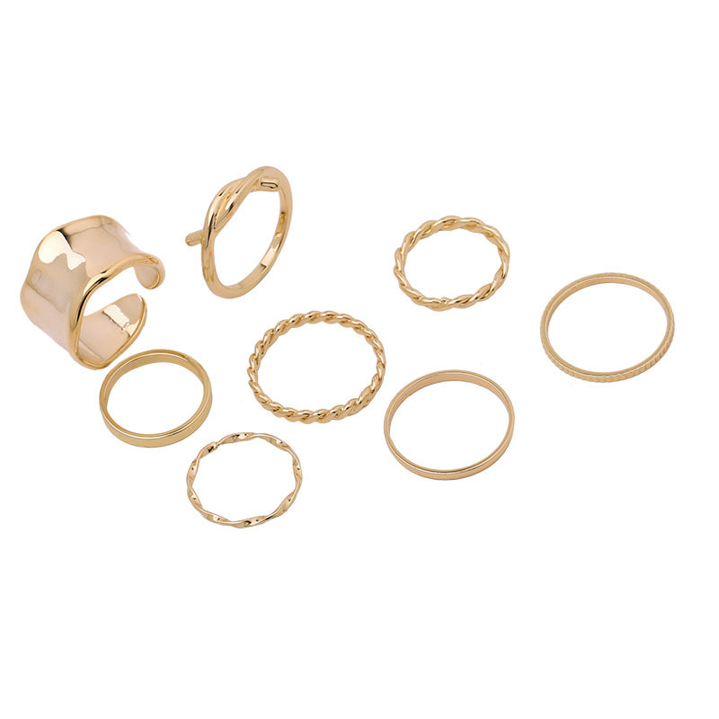 Fashion Personality Ring Female Ins Tide Cold Wind Niche Joint Ring 8-Piece Set Combination Simple Plain Ring Ring