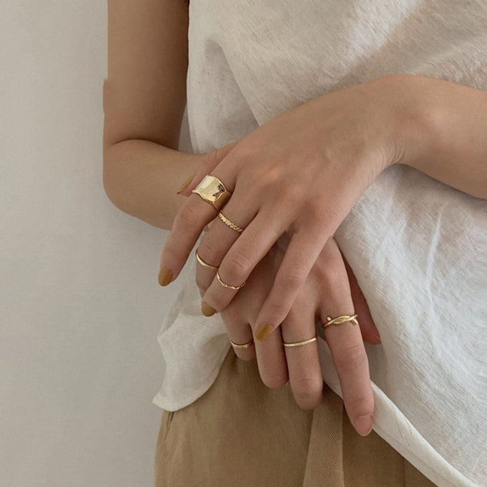 Fashion Personality Ring Female Ins Tide Cold Wind Niche Joint Ring 8-Piece Set Combination Simple Plain Ring Ring