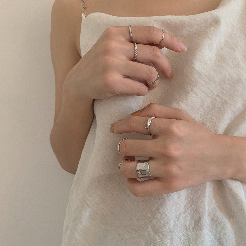 Fashion Personality Ring Female Ins Tide Cold Wind Niche Joint Ring 8-Piece Set Combination Simple Plain Ring Ring