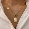 Creative Retro Pearl Irregular Metal Piece Necklace