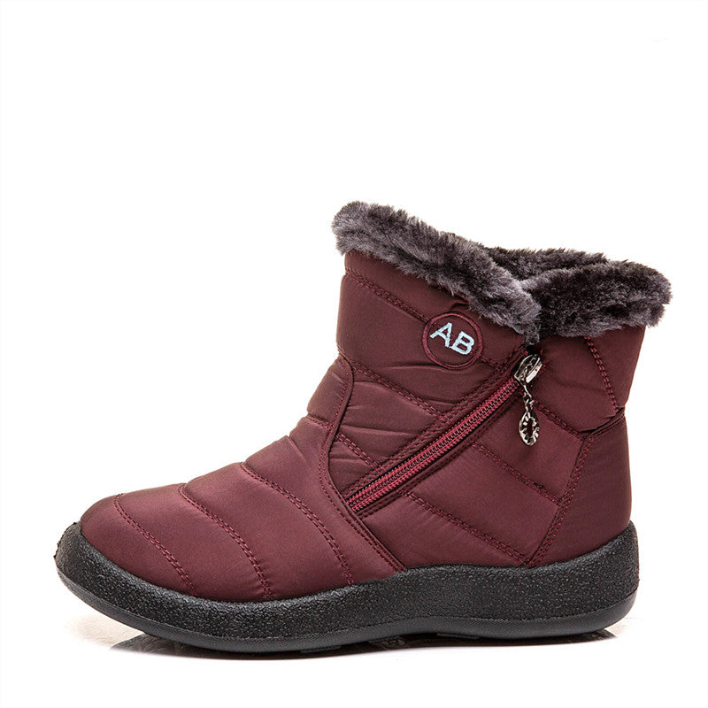 Warm Ladies Snow Boots, Women's Side Zipper Waterproof Cotton Boots