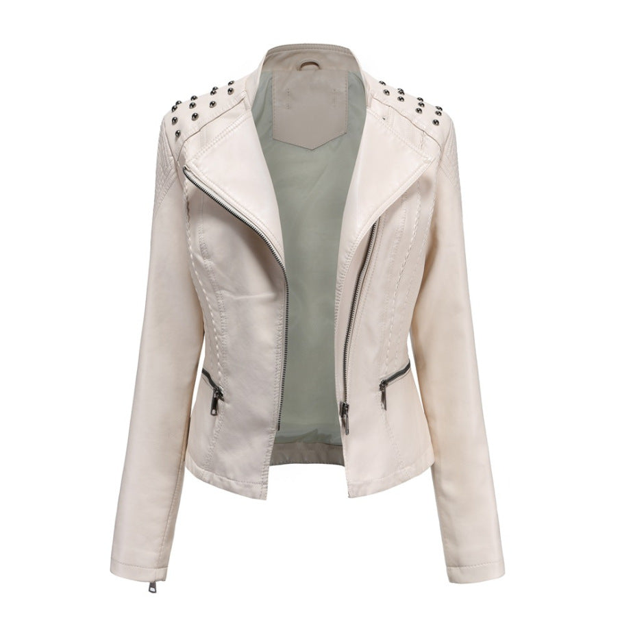 New Slim Women'S Leather Jacket Women'S Slim Thin Jacket Ladies Motorcycle Suit