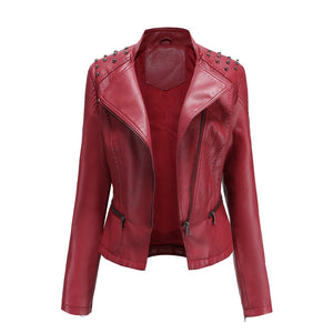 New Slim Women'S Leather Jacket Women'S Slim Thin Jacket Ladies Motorcycle Suit
