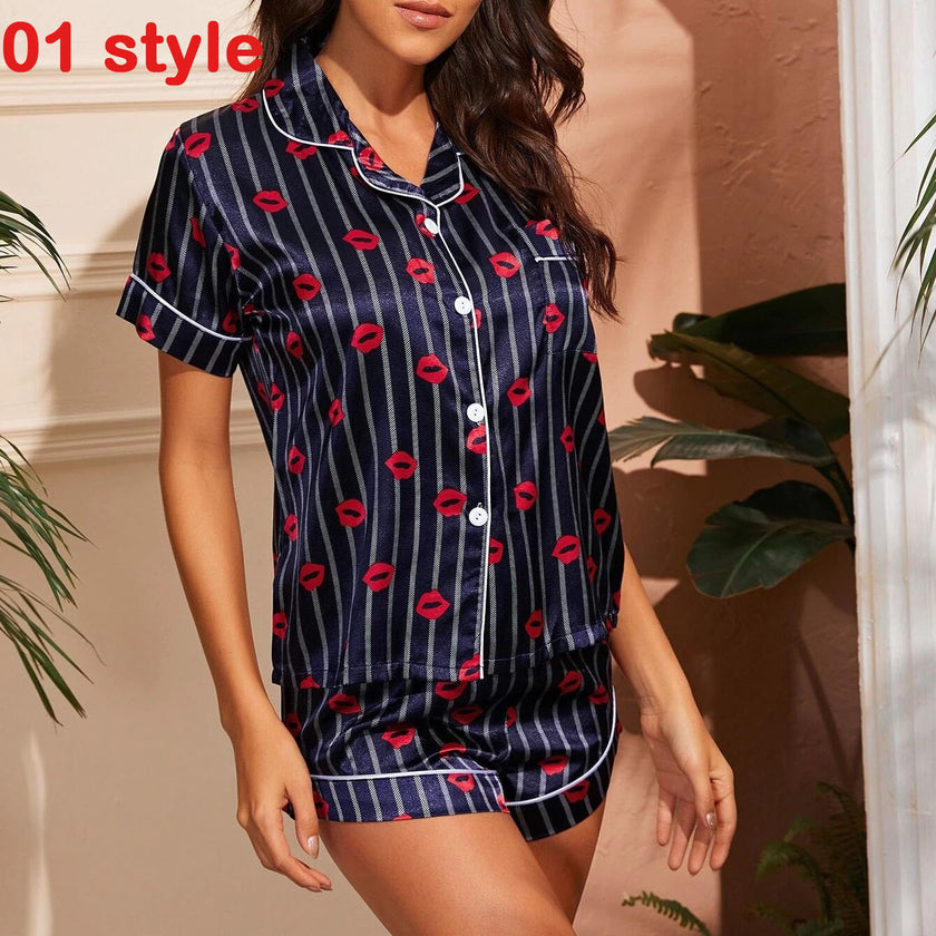 V-Neck Stretch Lingerie Female Sleepwear Casual Shorts Set Loungewear Women