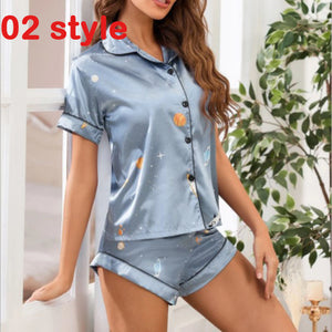 V-Neck Stretch Lingerie Female Sleepwear Casual Shorts Set Loungewear Women