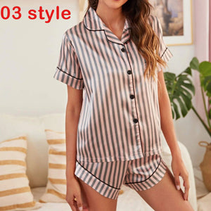V-Neck Stretch Lingerie Female Sleepwear Casual Shorts Set Loungewear Women