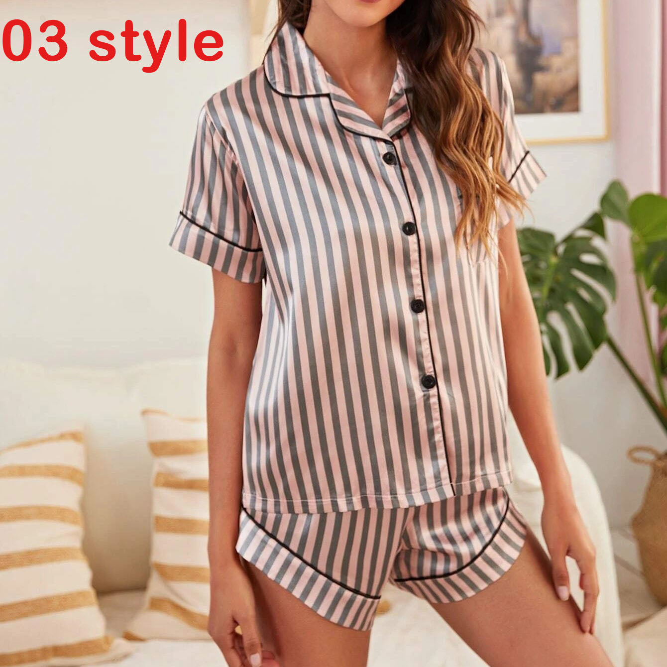 V-Neck Stretch Lingerie Female Sleepwear Casual Shorts Set Loungewear Women