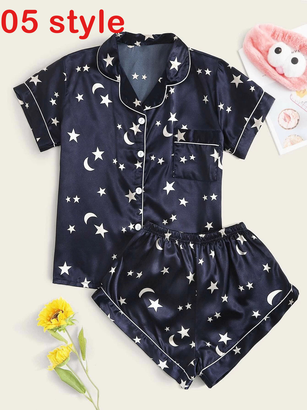 V-Neck Stretch Lingerie Female Sleepwear Casual Shorts Set Loungewear Women