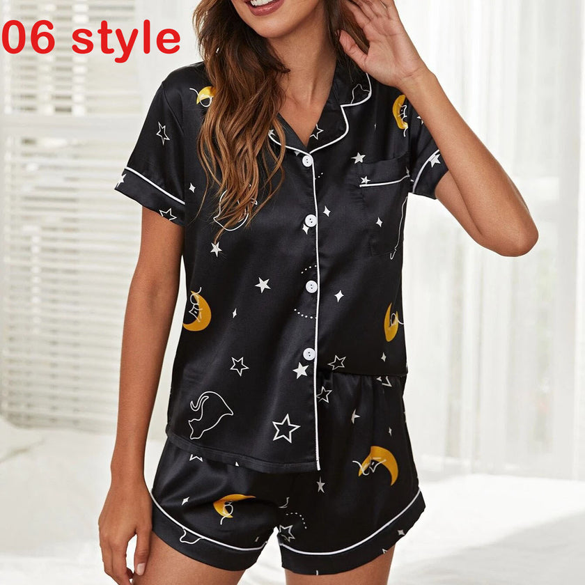 V-Neck Stretch Lingerie Female Sleepwear Casual Shorts Set Loungewear Women