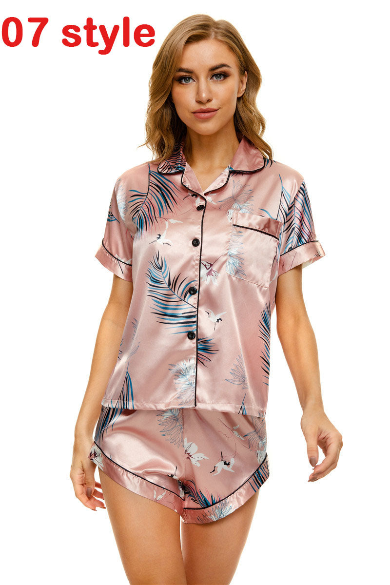 V-Neck Stretch Lingerie Female Sleepwear Casual Shorts Set Loungewear Women