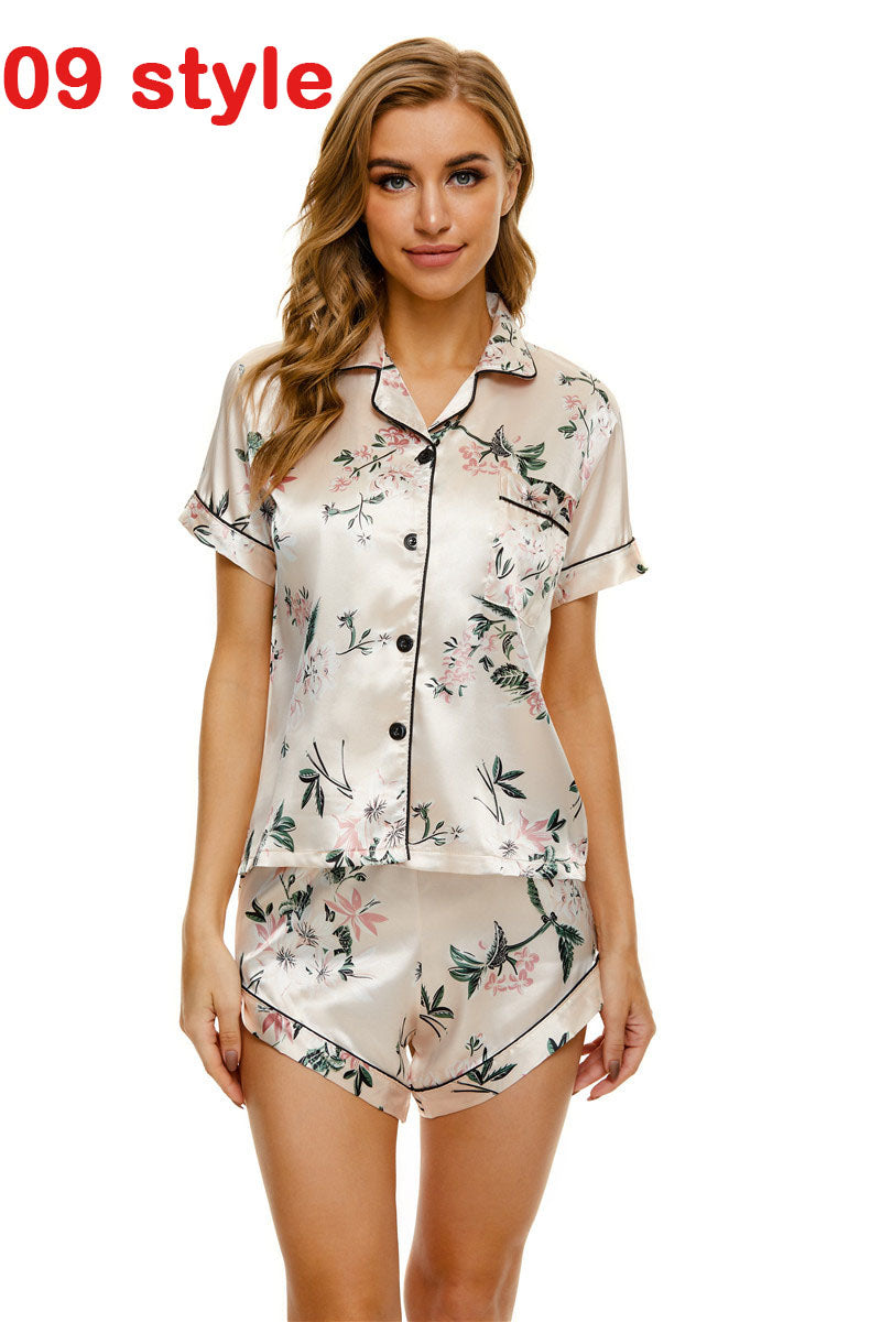V-Neck Stretch Lingerie Female Sleepwear Casual Shorts Set Loungewear Women