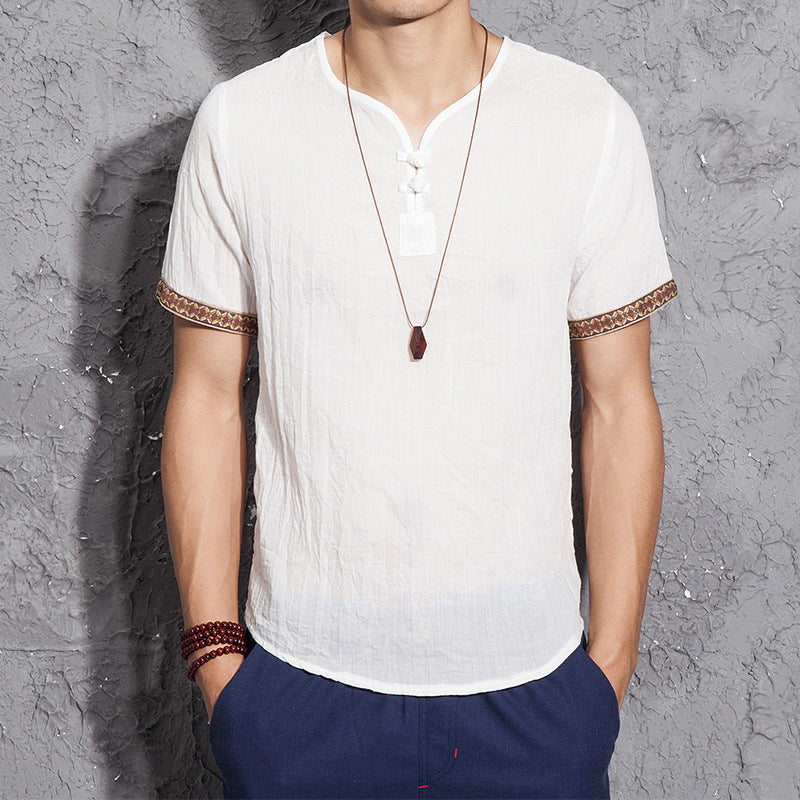 short sleeves Thin section linen casual large size short sleeve men's cotton and linen T-shirt