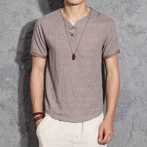 short sleeves Thin section linen casual large size short sleeve men's cotton and linen T-shirt