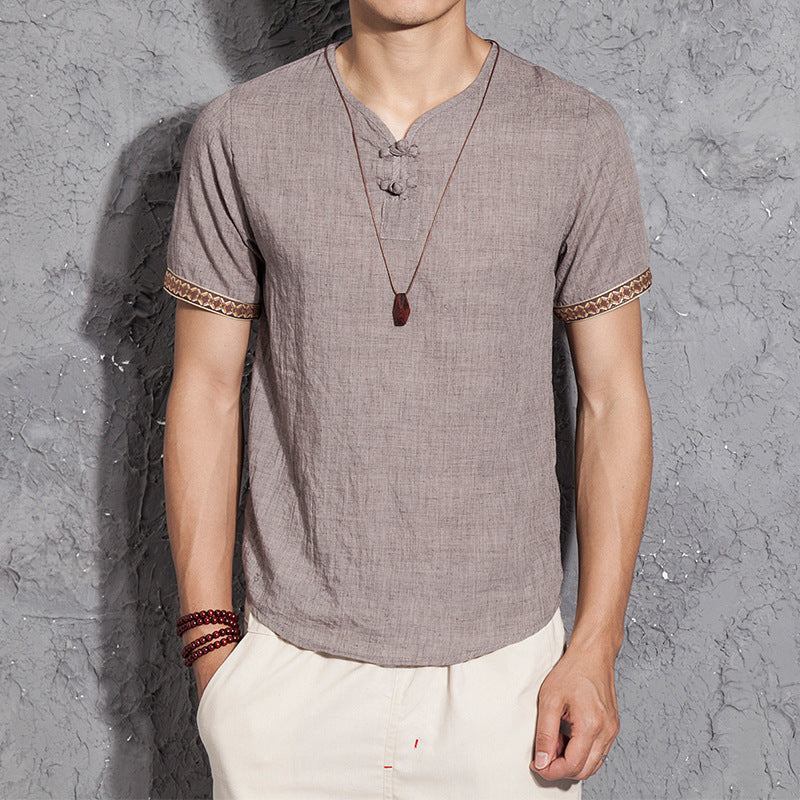 short sleeves Thin section linen casual large size short sleeve men's cotton and linen T-shirt