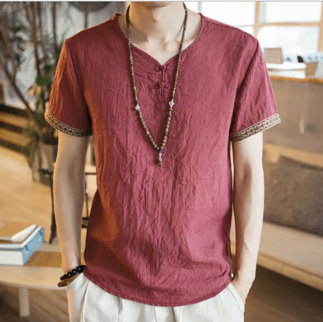 short sleeves Thin section linen casual large size short sleeve men's cotton and linen T-shirt