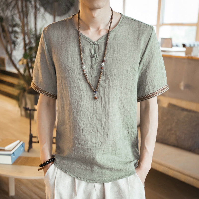 short sleeves Thin section linen casual large size short sleeve men's cotton and linen T-shirt