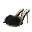 Woman Shoes Transparent Crystal High Heels Woman Feather Fur Slippers