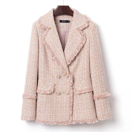 Tweed Suit Female Light Mature Retro Short Lapel Top, Lady's Small Fragrance Jacket
