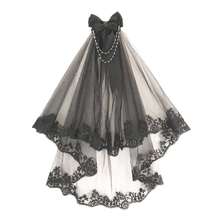 Retro Lace Double Layer Comb Black Veil Hair Accessories