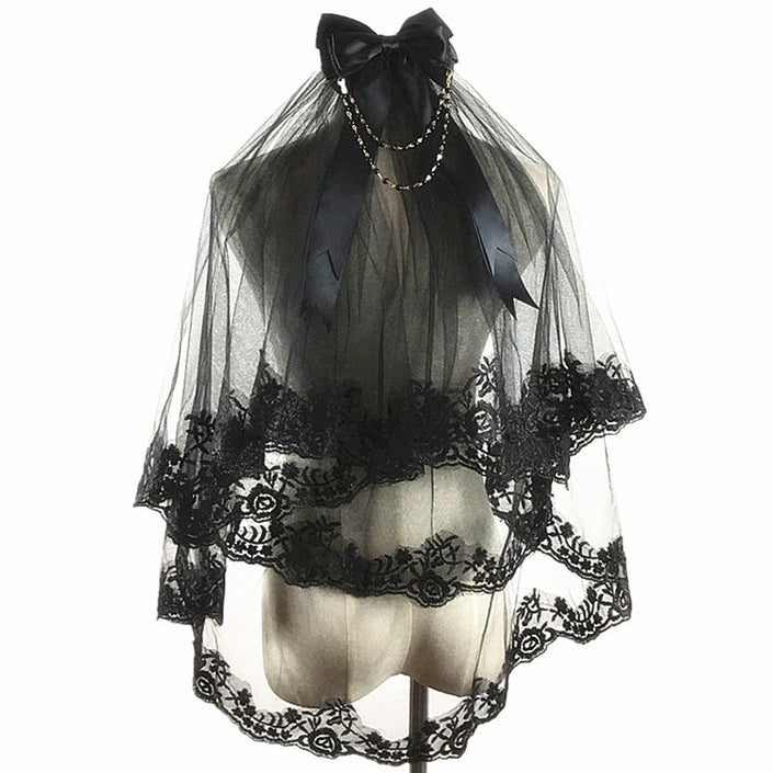 Retro Lace Double Layer Comb Black Veil Hair Accessories