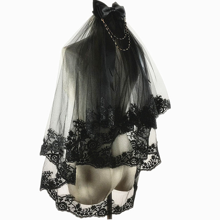 Retro Lace Double Layer Comb Black Veil Hair Accessories