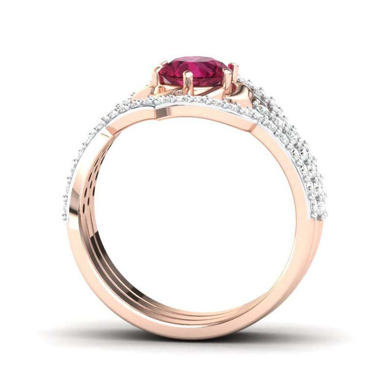 Hecheng Wish New European And American Fashion Ladies Ring Rose Gold Ruby Flower With Diamond Ring