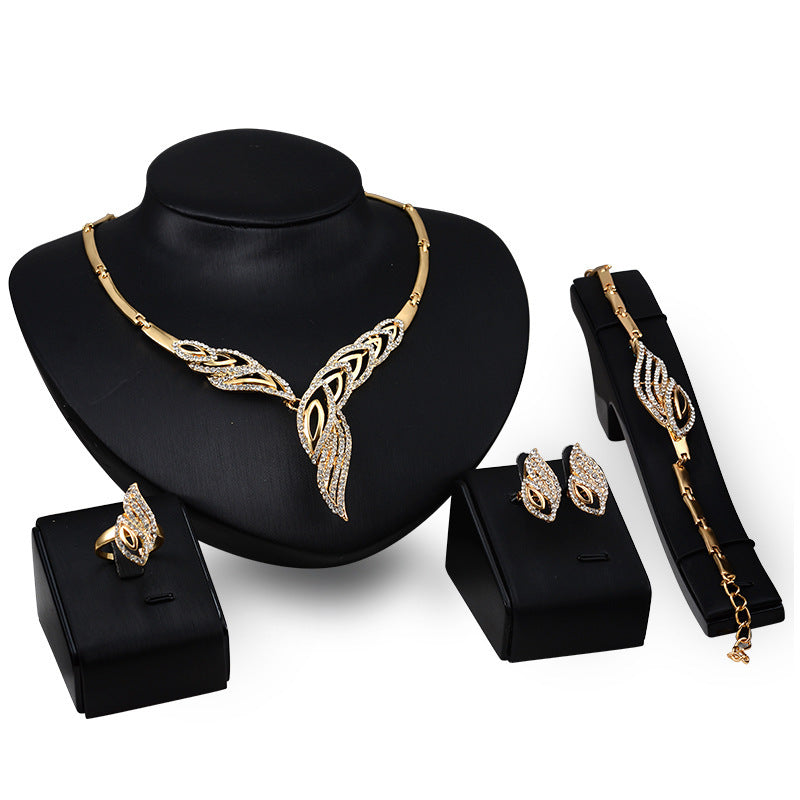 Exaggerated Bridal Gift Female Fashion Jewelry Set Necklace Earrings Ring Bracelet Four-piece Set