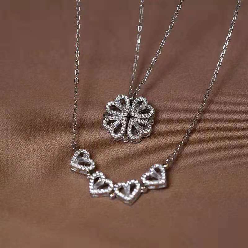 Four-leaf Clover Double-wear Necklace Female European And American Jewelry Ins Does Not Fade