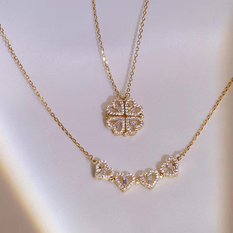Four-leaf Clover Double-wear Necklace Female European And American Jewelry Ins Does Not Fade