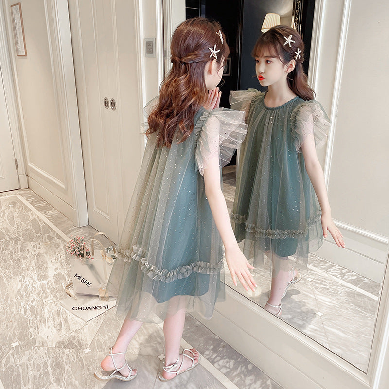 Western Style Girl Princess Dress Net Celebrity Big Kids Net Gauze Dress