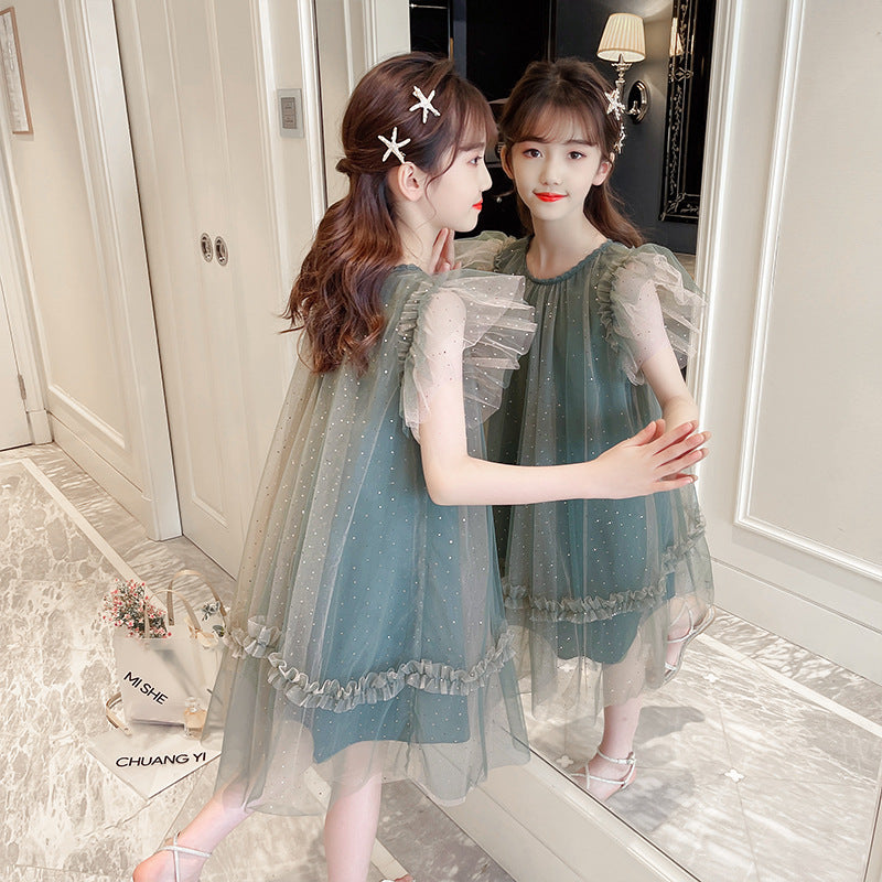 Western Style Girl Princess Dress Net Celebrity Big Kids Net Gauze Dress