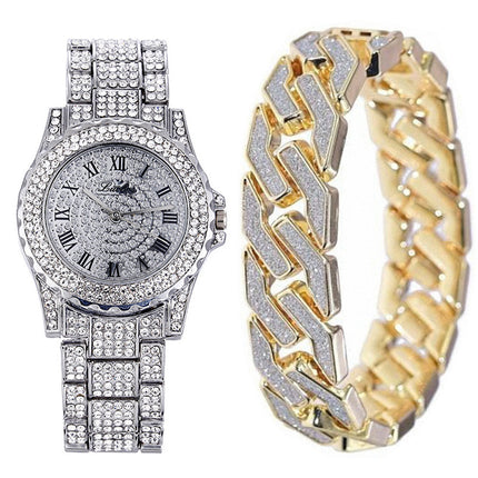 Men's Fashion Luxury Steel Band Quartz Watch Bracelet Set