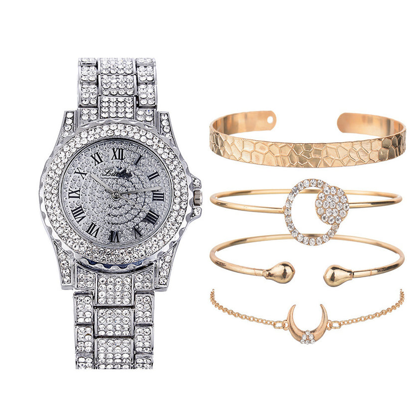 Men's Fashion Luxury Steel Band Quartz Watch Bracelet Set