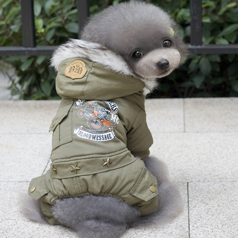 Pet dog clothes dog clothing direct wholesale explosions foreign trade autumn and winter machine rider four-legged cotton coat