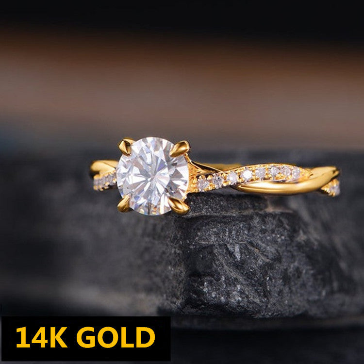 Fashion Twisted Inlaid Zircon Ring With 14k Gold Plated Ring Bracelet