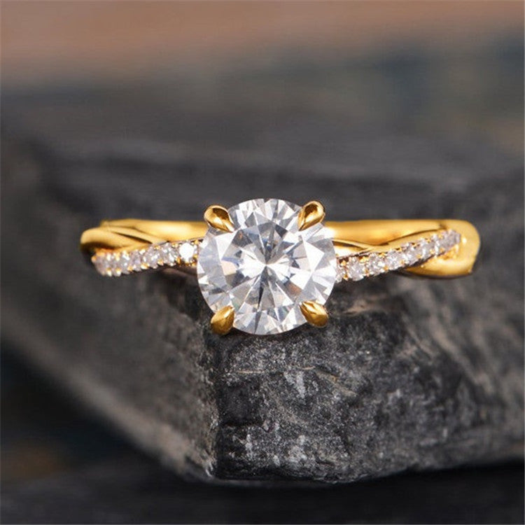 Fashion Twisted Inlaid Zircon Ring With 14k Gold Plated Ring Bracelet