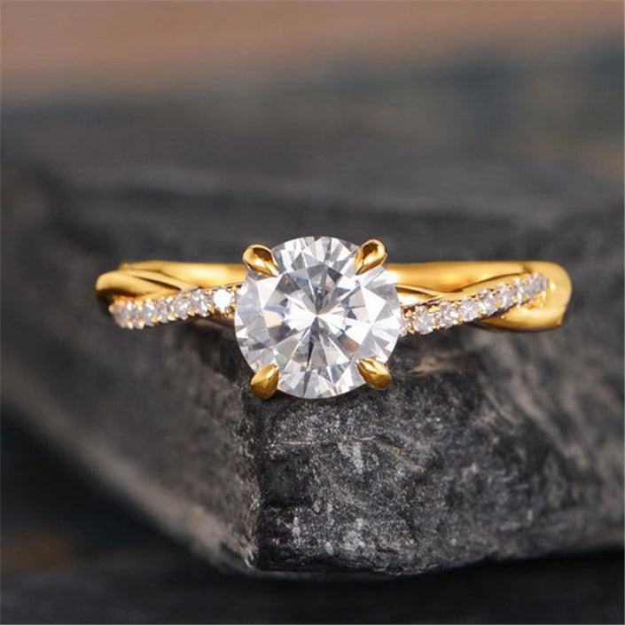 Fashion Twisted Inlaid Zircon Ring With 14k Gold Plated Ring Bracelet