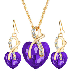 fashion banquet ornaments Two-piece set of peach heart crystal diamonds Big red heart-shaped earrings necklace set