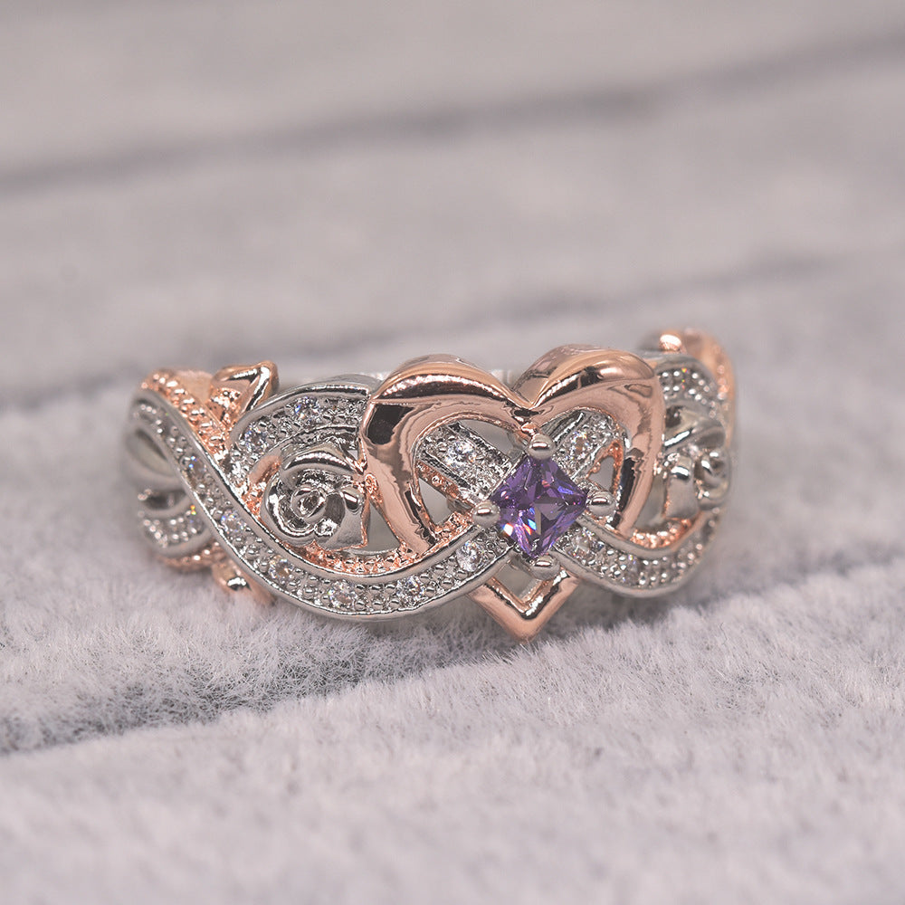 Love heart shaped two-tone ring