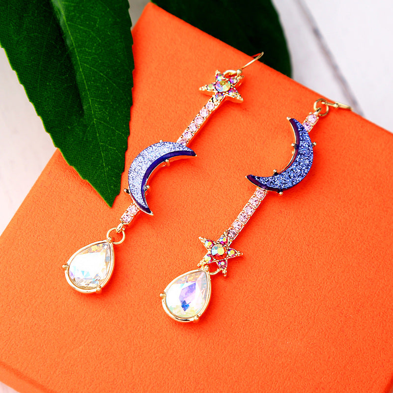 Ladies Blue Moon Star Earrings