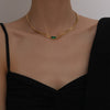 Multilayer golden green diamond necklace
