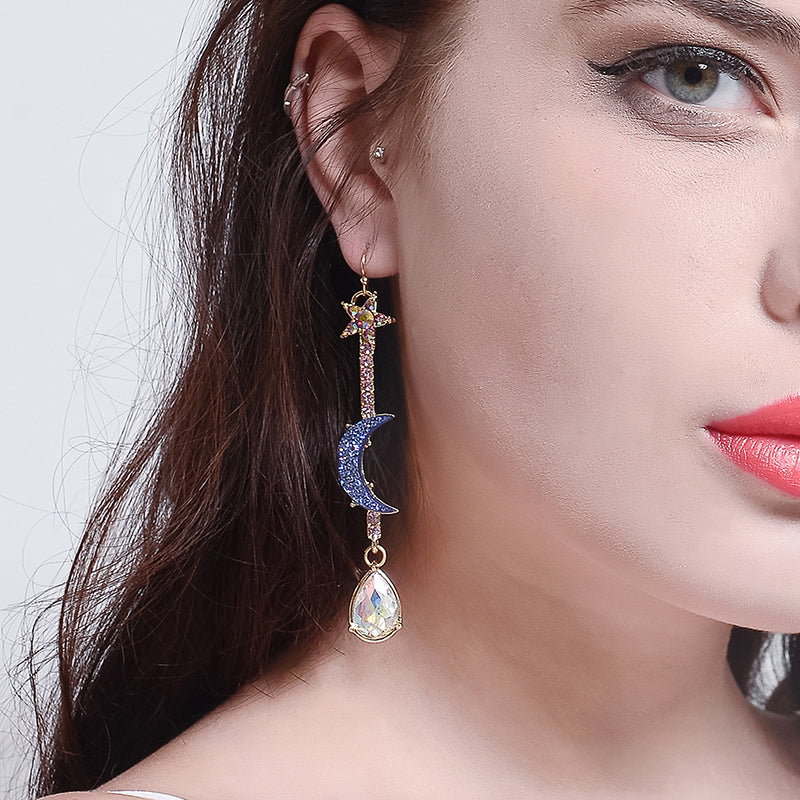 Ladies Blue Moon Star Earrings