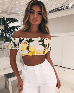 Print Short Sleeve Beach Holiday Wrapped Camisole Tube Top
