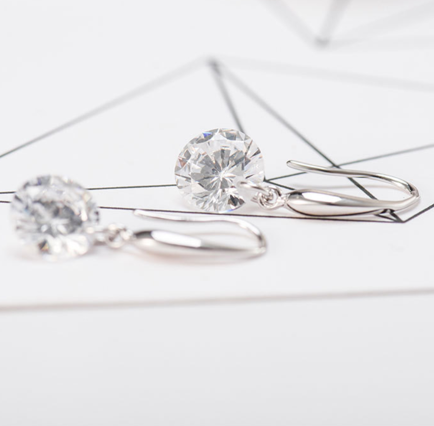 Sterling silver diamond zircon earrings
