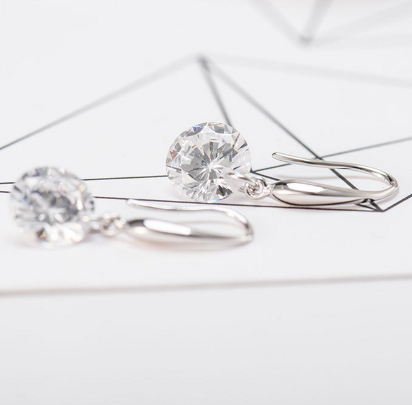 Sterling silver diamond zircon earrings