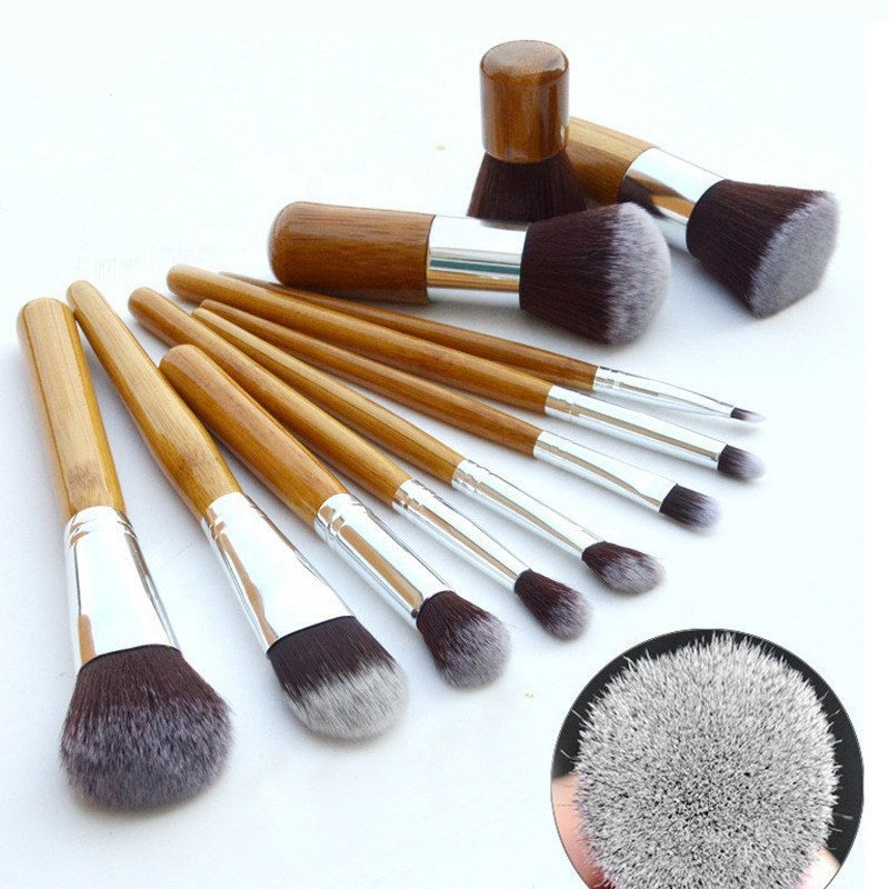 Bamboo Handle Makeup Brush Suit Bamboo Pole With Sack Top Quality
