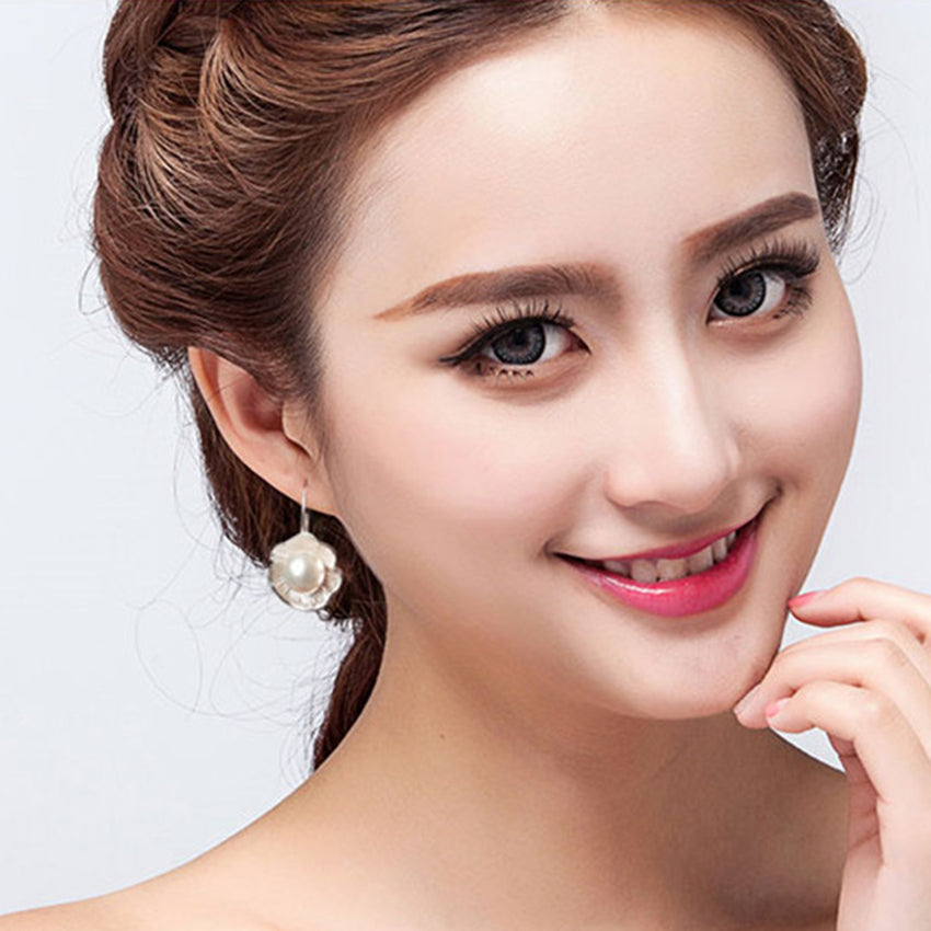 Lotus Stud Earrings Flower Pearl Earrings