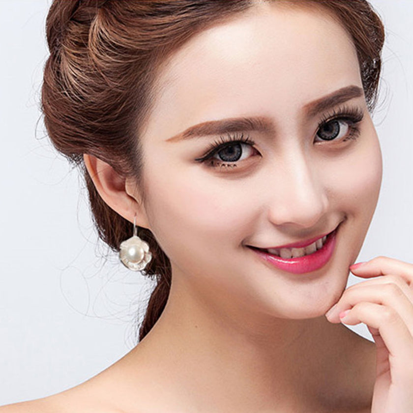 Lotus Stud Earrings Flower Pearl Earrings