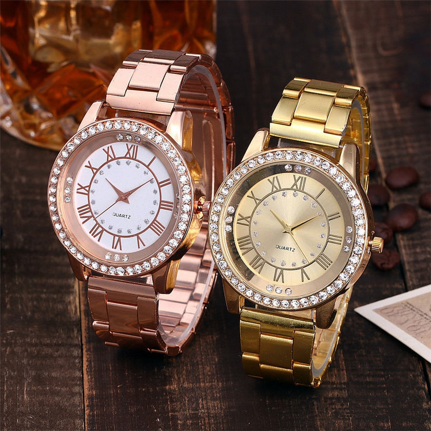 Rhinestone Quartz Watch Casual Women Stainless Steel Wristwatches Female Clock