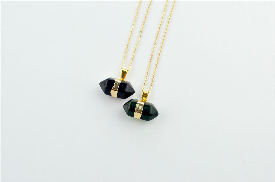 Natural stone short hexagonal pendant